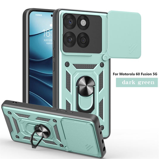 [Built-in Ring Bracket][Slide Lens Cover] Motorola Moto Edge 60 Fusion - Shield Shockproof Rugged Heavy Duty Case