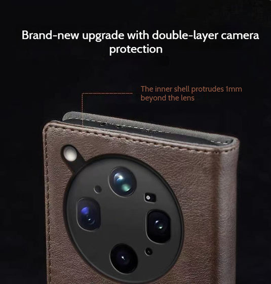 OPPO Find X9 Ultra - Business Genuine Leather Magnetic Flip Shockproof Protective Case
