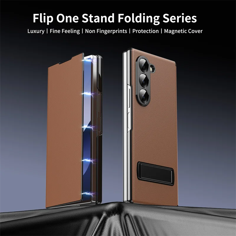 Load image into Gallery viewer, [Built-in Kickstand] Samsung Galaxy Z Fold7 (SM-F966) - Premium Leather Shockproof Case
