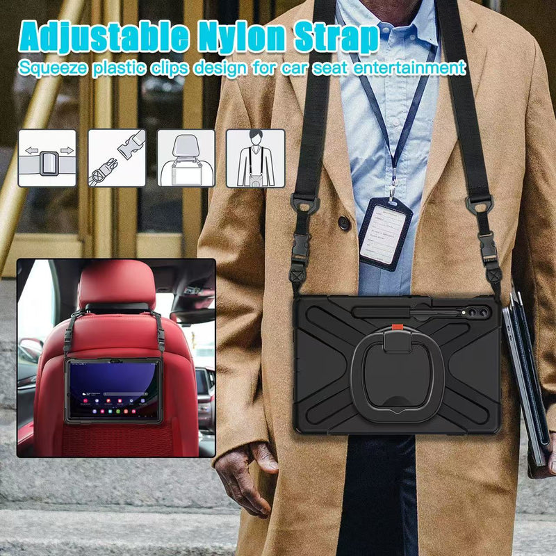 Load image into Gallery viewer, Samsung Galaxy Tab S7 Plus/S7 FE/S8 Plus 12.4" - Multifunctional Shockproof Heavy Duty Series Case With Shoulder Strap
