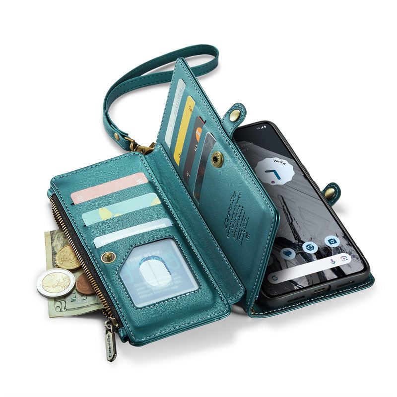 Load image into Gallery viewer, [Magsafe Compatible] Google Pixel 8/Pro - Zipper Style Crossbody PU Leather Wallet Series Stand Case With Lanyard
