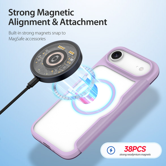 [With Card Slot][Magsafe Compatible] Apple iPhone Air - Magnetic Catch Transparent Flip PU Leather Wallet Series Case
