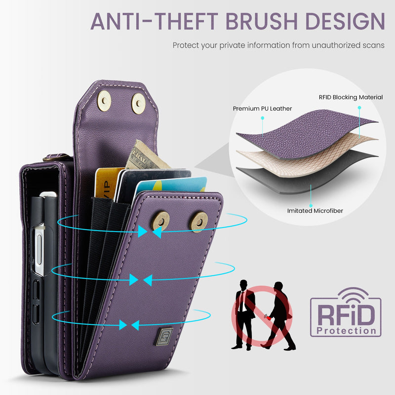 Load image into Gallery viewer, [With Card Slot] Samsung Galaxy Z Flip7 (SM-F766) RFID Blocking Premium Leather Foldable Flip Wallet Case Series
