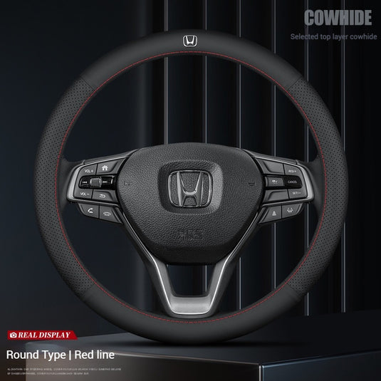 [38 CM] Universal Genuine Top Layer Leather Steering Wheel Cover For Honda Accord, Civic, CR-V, Breeze, Vezel, XR-V - i-Station Mobile Phone & Electronic Device Repair and Accessories