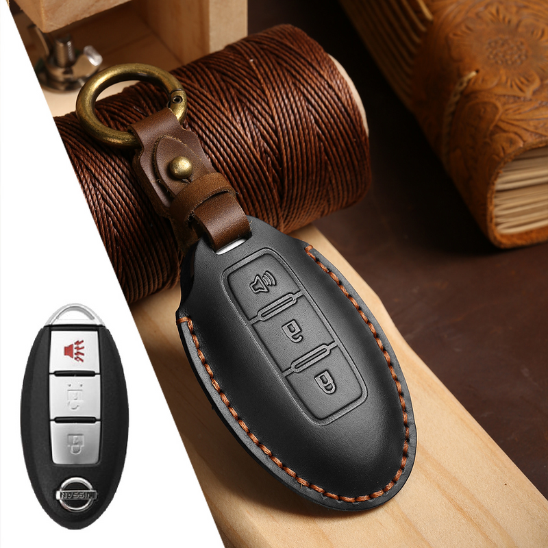 Load image into Gallery viewer, Nissan Handcrafted Genuine Leather Car Key Fob Case Cover For Pathfinder, Murano, Micra, Altima, Sentra,  Note, Juke, Armada, Qashqai
