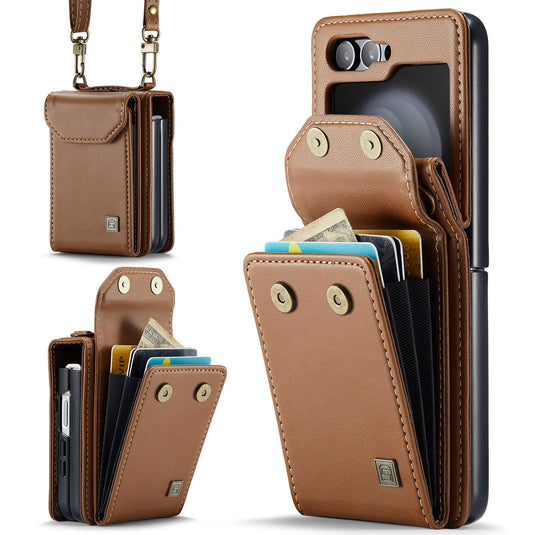 [With Card Slot] Samsung Galaxy Z Flip7 FE (SM-F761) RFID Blocking Premium Leather Foldable Flip Wallet Case Series