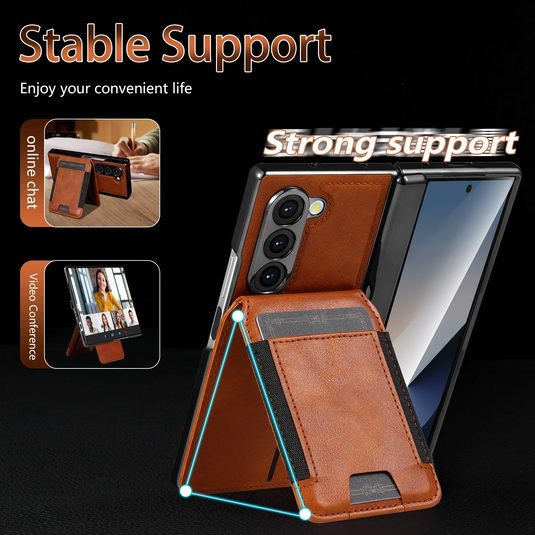 [Magsafe Compatible][With Card Holder] Samsung Galaxy Z Fold7 Foldable Leather Stand Case with Screen Protector