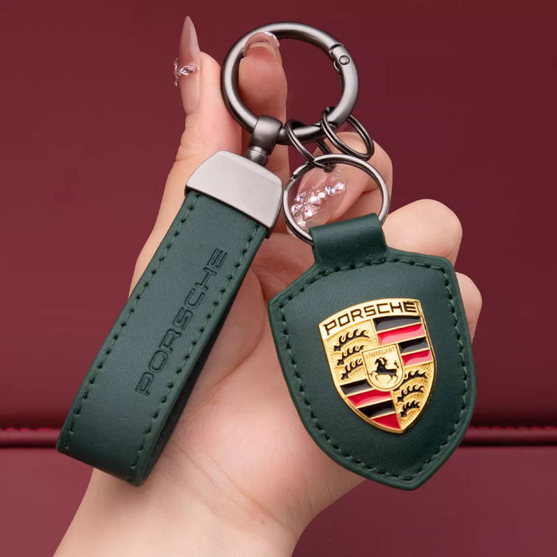 Load image into Gallery viewer, Porsche Crest Car Keychain Genuine Leather For Panamera, Cayenne, 911, Macan, Taycan
