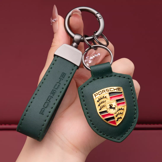 Porsche Crest Car Keychain Genuine Leather For Panamera, Cayenne, 911, Macan, Taycan