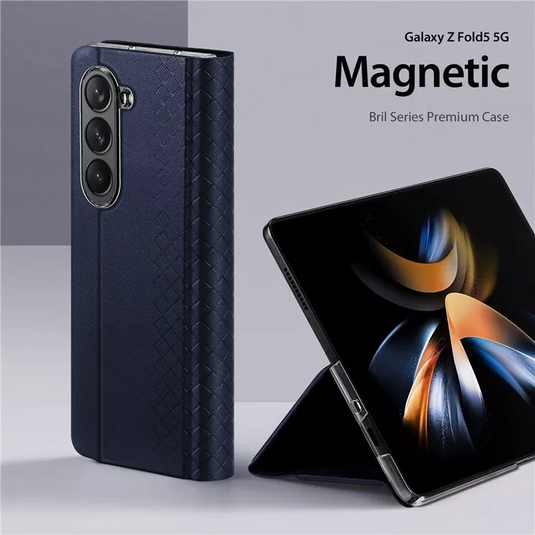 [With Card Slot] Samsung Galaxy Z Fold 6 - Premium PU Leather Strong Magnetic Foldable Protective Case