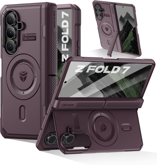 [Dual Kickstands & Front Screen Protector & Zipper Protection] Samsung Galaxy Z Fold7 Dexnor Military-Grade Magnetic Case With Shockproof Hinge Cover
