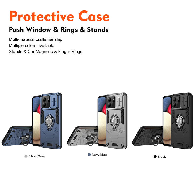 Load image into Gallery viewer, [Built-in Ring Bracket][With Slide Lens Cover] ZTE Blade A34 Mecha-style Anti-slip Protective Hard Heavy Duty Series Case
