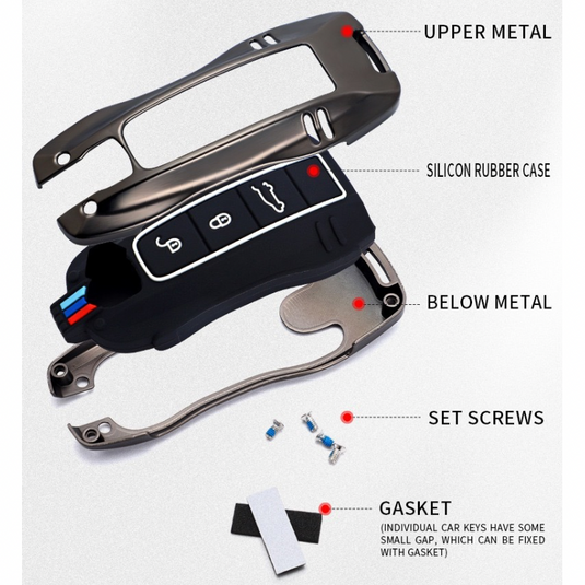Porsche Metal Shell & Soft Silicone Full Protection Car Key Fob Case Cover For Cayenne, Panamera, 911