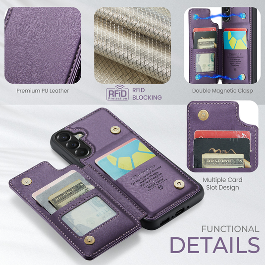 [With Card Slot] Samsung Galaxy A57 (SM-A576) - RFID Flip Premium Leather Wallet Series Case