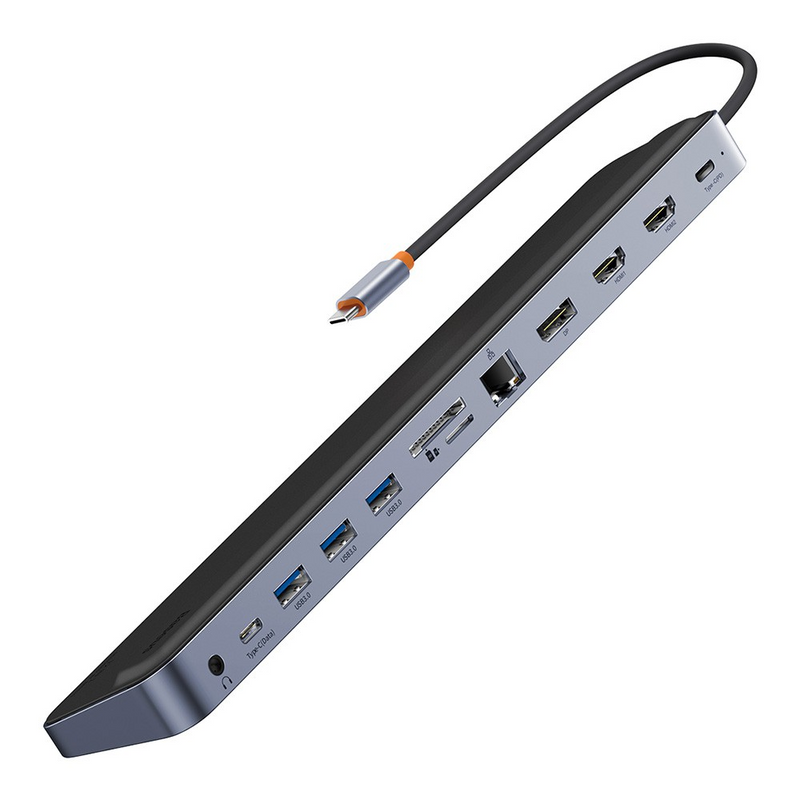 Load image into Gallery viewer, Baseus EliteJoy Gen2 12-Port Type-C HUB Adapter (Type-C to HDMI*2+USB3.0*3+PD*1+DP*1+SD/TF*1+RJ45*1+Type-C Data*1+3.5mm*1) - Dark Gray - i-Station Mobile Phone &amp; Electronic Device Repair and Accessories
