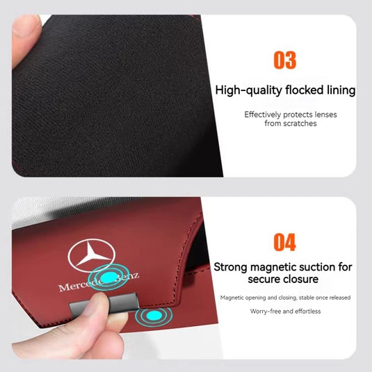Mercedes-Benz Nappa Leather Car Sunglasses Holder for C-Class, E-Class, A-Class, E300L, GLA, GLC, GLB200/CLA — In-Car Sunglasses Clip Accessory