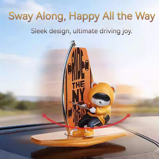 Surfing Bear Dashboard Ornament – Fun, Cute & Moves with Your Car