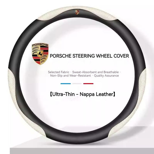 Porsche Genuine Leather Spliced Design with Breathable & Anti-Slip Grip Steering Wheel Cover For 718, Macan, Cayenne, Panamera, 911