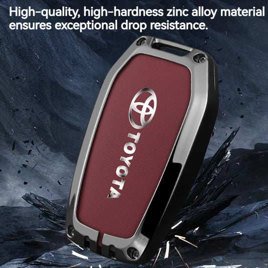 Toyota Full Metal Coverage + PU Leather Car Key Fob Case Cover For Camry, Corolla, RAV4, Highlander, C-HR, Prius, Avalon