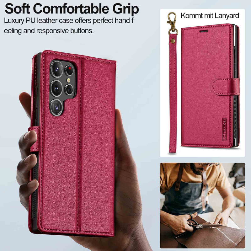 Load image into Gallery viewer, [2-in-1 Detachable][With Card Slot] Samsung Galaxy S23/Ultra/Plus/FE - Magnetic Detachable Flip Leather Essentials Series Case With Lanyard
