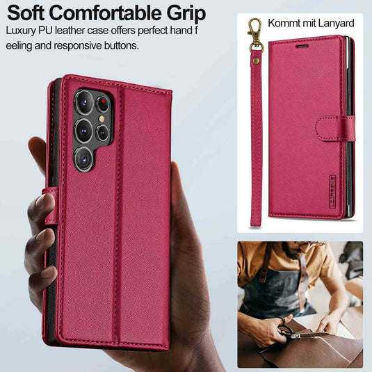 [2-in-1 Detachable][With Card Slot] Samsung Galaxy S23/Ultra/Plus/FE - Magnetic Detachable Flip Leather Essentials Series Case With Lanyard