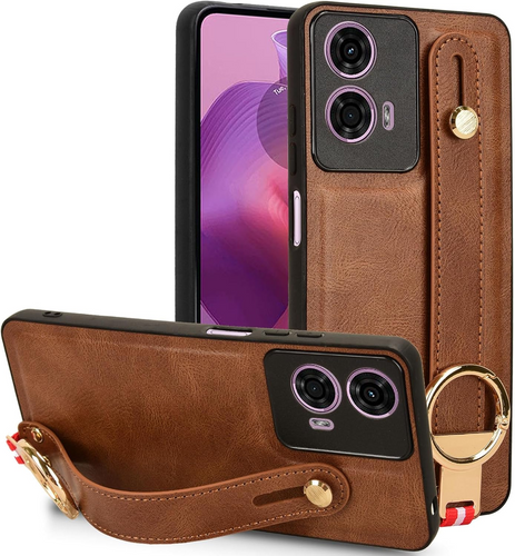 [With Ring Bracket][Built-in Wrist Strap] Motorola Moto G04s Simple Retro Genuine Leather Series Case