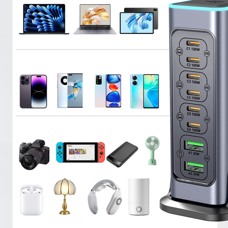 Load image into Gallery viewer, [660W GaN][RGB Light Effect] Universal Phone Tablet Laptop MacBook PD+QC 8 Port USB Type-C Wall Charger Desktop Home Office Charging Station Power Adapter (AU Plug) - Polar Tech Australia
