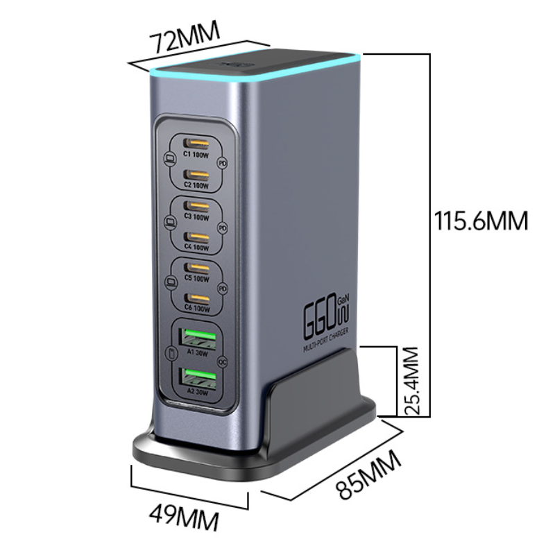 Load image into Gallery viewer, [660W GaN][RGB Light Effect] Universal Phone Tablet Laptop MacBook PD+QC 8 Port USB Type-C Wall Charger Desktop Home Office Charging Station Power Adapter (AU Plug) - Polar Tech Australia
