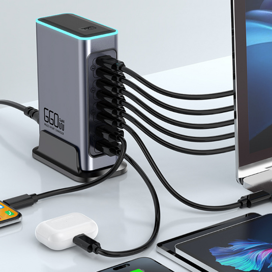 [660W GaN][RGB Light Effect] Universal Phone Tablet Laptop MacBook PD+QC 8 Port USB Type-C Wall Charger Desktop Home Office Charging Station Power Adapter (AU Plug) - Polar Tech Australia