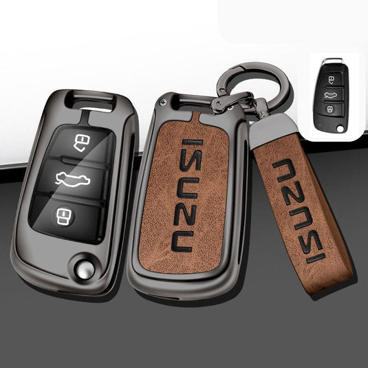 Isuzu Alloy + PU Leather Protection Car Key Fob Case Cover For D-MAX, MU-X, MUX