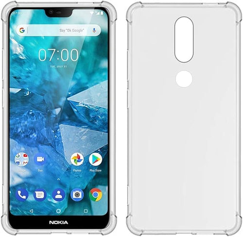 Nokia 7.1 - AirPillow Cushion Transparent Soft Clear TPU Four Corners Protective Case With 2PC 9H Tempered Glass Screen Protector