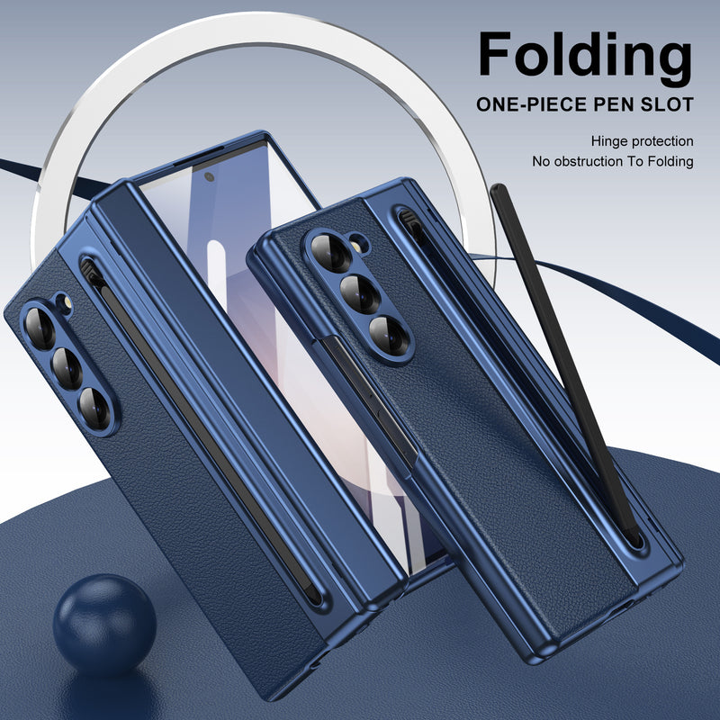 Load image into Gallery viewer, [Built-in Card Slot] Samsung Galaxy Z Fold7 Folding Electroplated PU Leather Case with Tempered Glass Screen Protector
