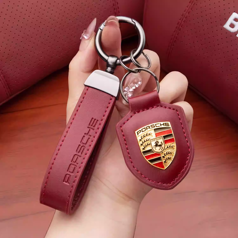 Load image into Gallery viewer, Porsche Crest Car Keychain Genuine Leather For Panamera, Cayenne, 911, Macan, Taycan
