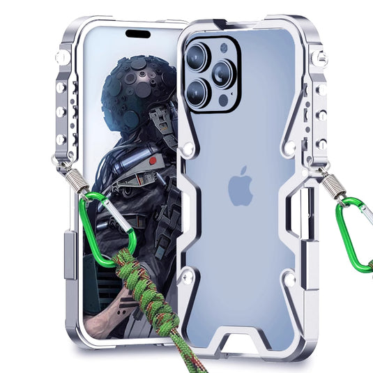 [With Lanyard] Apple iPhone 15 / Plus / Pro / Pro Max Metal Phone Border Mechanics Series Case