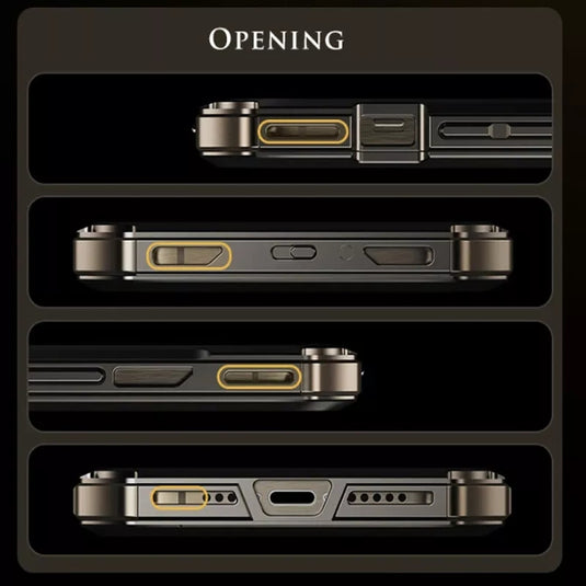 [With Lanyard Hole] Apple iPhone 15 / Pro / Pro Max Luxury Titanium Alloy Removable Armor Hollow Mechanics Series Case