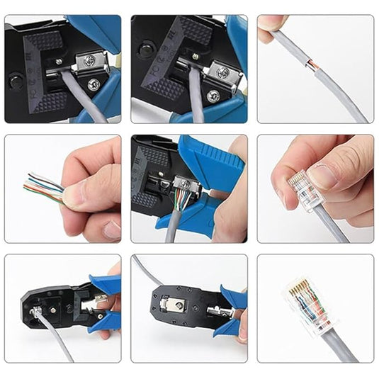 [99 in 1] Portable Self-adjusting 4P/6P/8P Crimping Pliers Wire Cable End Sleeve Ferrule Cutter Crimper Network Ethernet Internet Cable Clamp Tool Tester Set - Polar Tech Australia