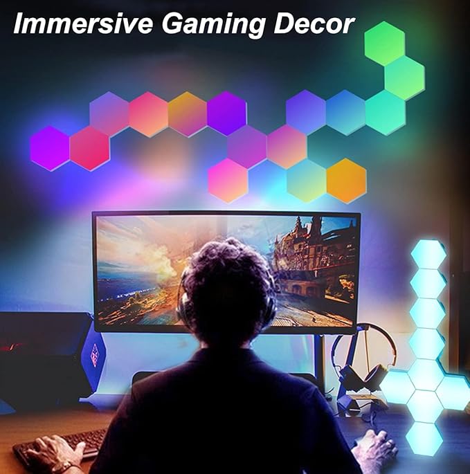 Load image into Gallery viewer, Hexagon RGB LED Smart Light Panels Punch-Free With App Control Gaming Lights Music Sync Hexagon Wall LED Lights DIY Geometry Ambience Lighting for Gaming Room Bedroom Streaming, 6 Panels
