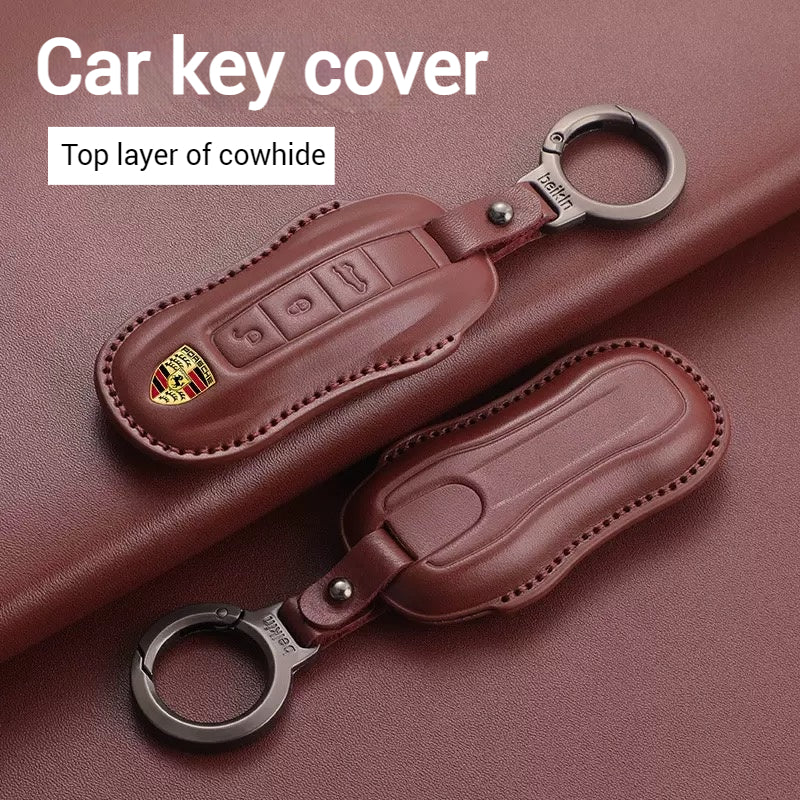 Load image into Gallery viewer, Porsche Full-wrap Genuine Leather Car Key Fob Case Cover For Macan, Cayenne, Panamera, 911, Boxster
