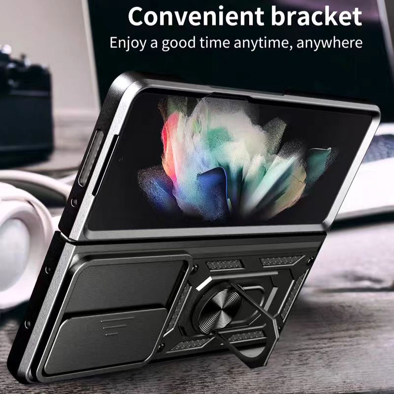 Load image into Gallery viewer, [Built-in Ring Bracket][With Slide Len Cover] Samsung Galaxy Z Fold 6 SM-F956 TPU Magnetic Heavy Duty Series Case
