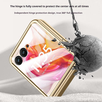 Motorola Moto Razr 50/Ultra Electroplated Chain Shockproof Plain Leather Essentials Series Case With Screen Protector - i-Station Mobile Phone & Electronic Device Repair and Accessories