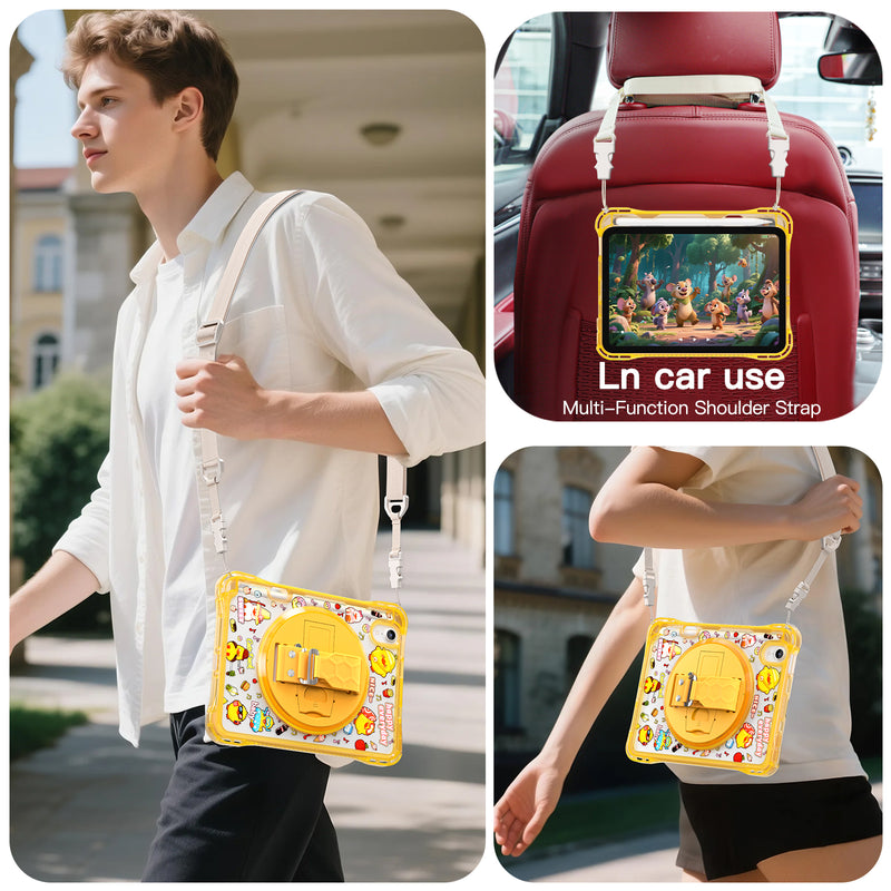 Load image into Gallery viewer, [Built-in Pen Slot][With Shoulder Strap] Apple iPad Mini 6/7 8.3&#39;&#39; 6/7th Gen (2021/2024) Cartoon Kids Transparent Anti-Drop Protective Stand Case
