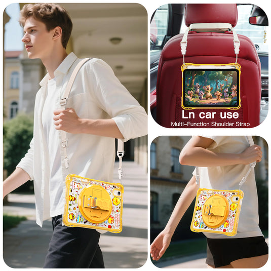 [Built-in Pen Slot][With Shoulder Strap] Apple iPad Mini 6/7 8.3'' 6/7th Gen (2021/2024) Cartoon Kids Transparent Anti-Drop Protective Stand Case