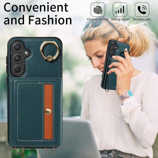 [With Ring Bracket][With Card Holder] Samsung S25/Plus/Ultra - Two-tone PU Leather Wallet Series Case