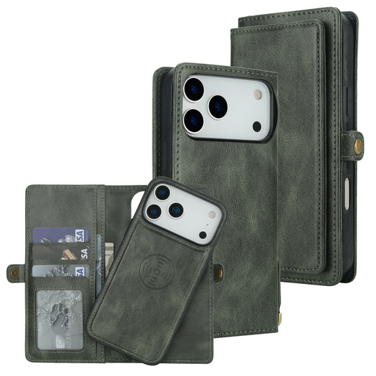 [Magsafe Compatible][With Card Slot] Apple iPhone 17/Air/Pro/Max Detachable PU Leather Flip Wallet Shockproof Case