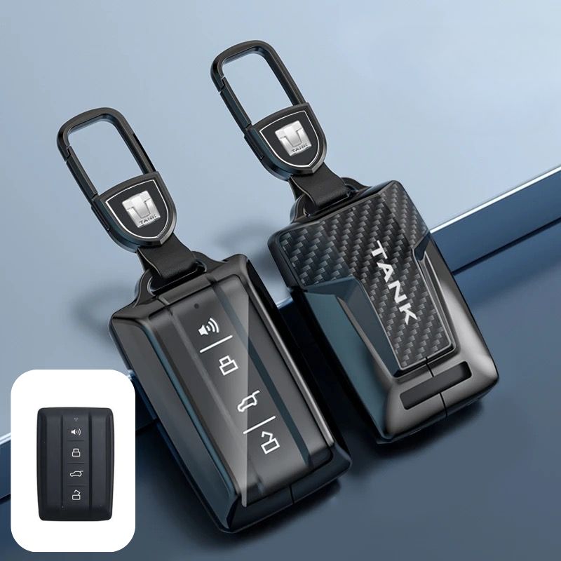 Load image into Gallery viewer, Great Wall Zinc Alloy + Carbon Fiber Texture Car Key Fob Case Cover For Tank 300, 400, 500
