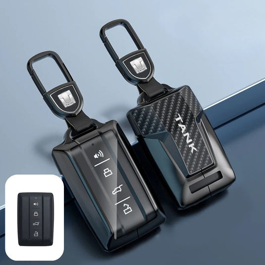 Great Wall Zinc Alloy + Carbon Fiber Texture Car Key Fob Case Cover For Tank 300, 400, 500