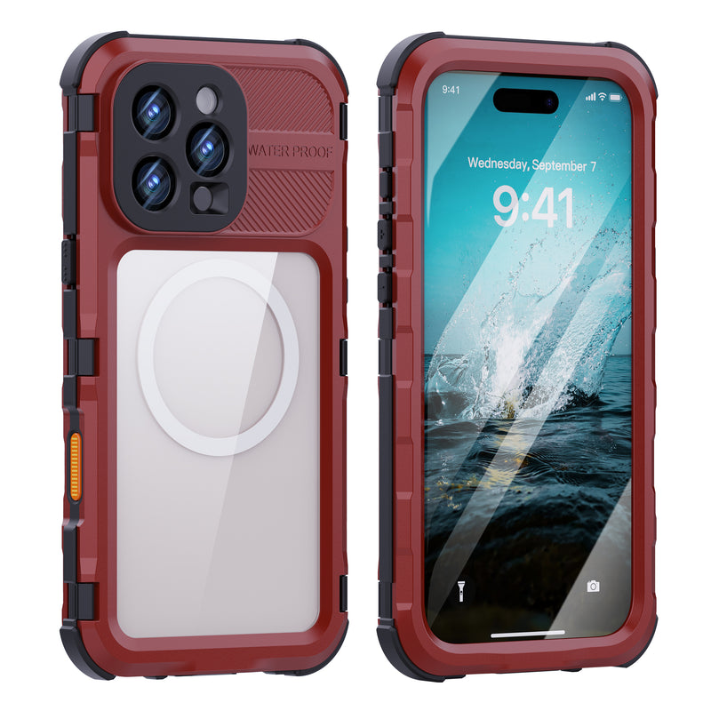 Load image into Gallery viewer, [IP68/10FT Waterproof][Magsafe Compatible] Apple iPhone 15 / 15 Plus / 15 Pro / 15 Pro Max - Redpepper M Series Metal Heavy Duty Waterproof Magnetic Silicone Phone Case With Lanyard
