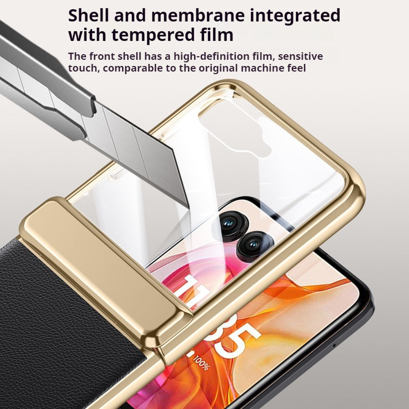 Motorola Moto Razr 50/Ultra Electroplated Chain Shockproof Plain Leather Essentials Series Case With Screen Protector - i-Station Mobile Phone & Electronic Device Repair and Accessories