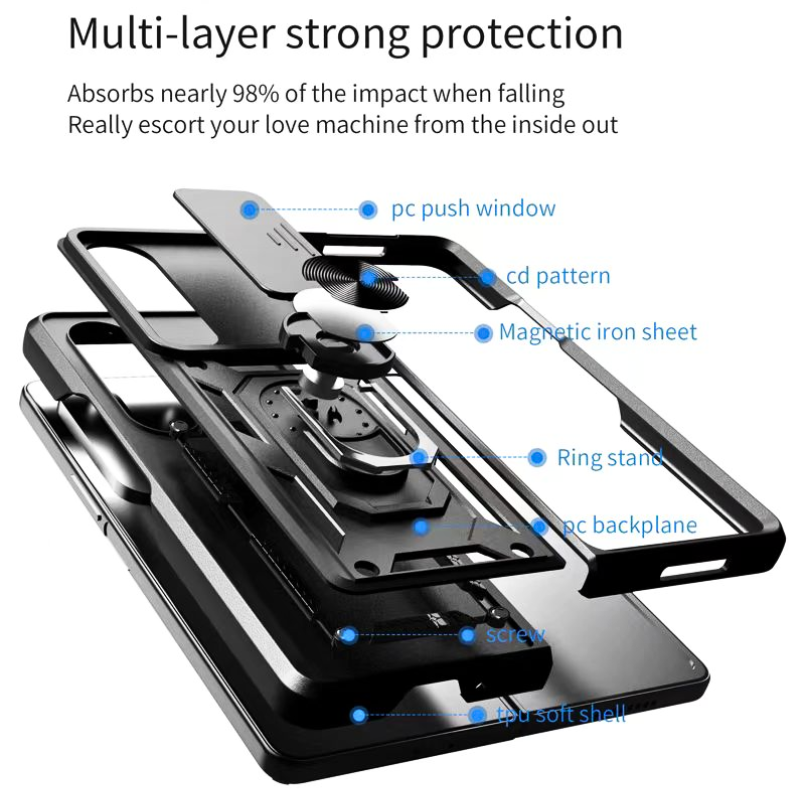 Load image into Gallery viewer, [Built-in Ring Bracket][With Slide Len Cover] Samsung Galaxy Z Fold 6 SM-F956 TPU Magnetic Heavy Duty Series Case
