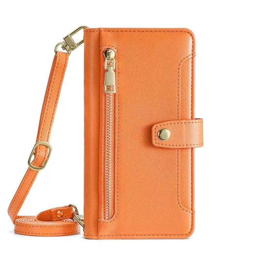[With Card Slot] Apple iPhone 16e & 17e - Multi-Function Flip Leather Zipper Wallet Case With Wrist & Shoulder Strap - i-Station Mobile Phone & Electronic Device Repair and Accessories